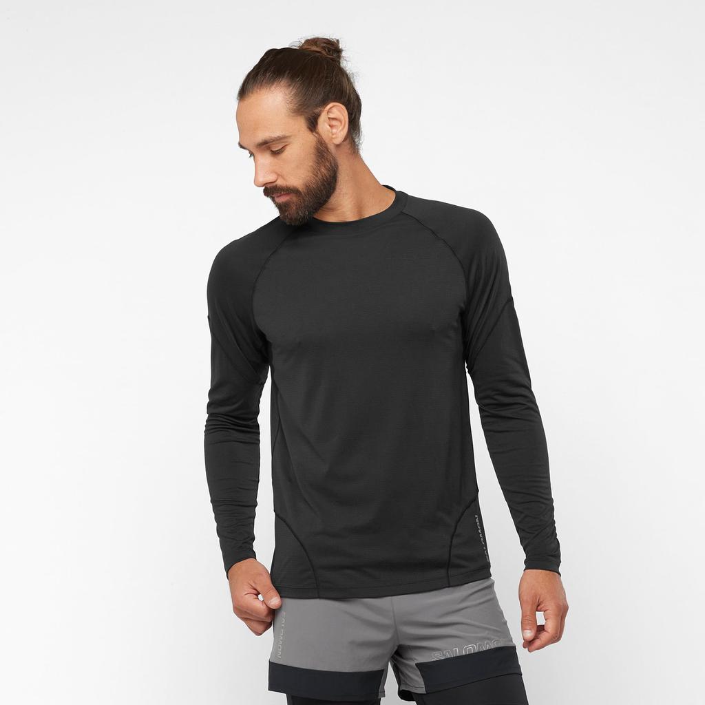 Salomon CROSS RUN LONGSLEEVE Size Deep Black Men's TEE, M, LC2033500,