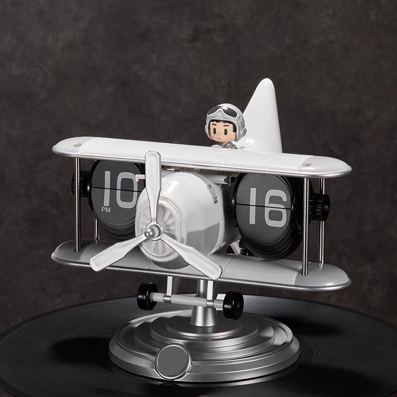 

Retro Mechanical Airplane Page-Turning Clock - Creative Desktop Ornament & Living Room Decoration белый