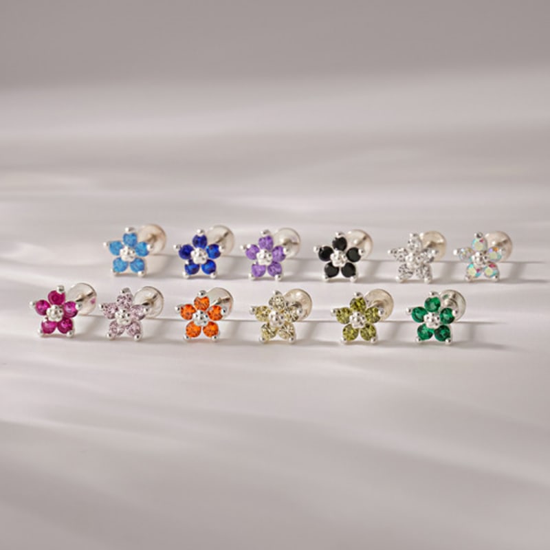 JEWNEL (1+1)Silver925 Color Cubic Mini Flower Silver Labret Piercing (12 Colors)