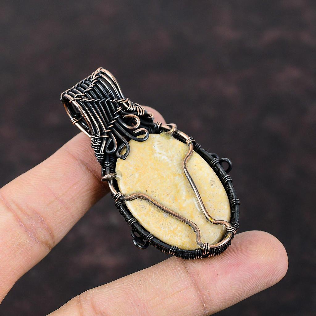 Fossil Coral Pendant Copper Wire Wrapped Pendant Brand New Pendant Gemstone Copper Jewelry Handmade Pendant Gift For Women Wire Wrap Jewelry