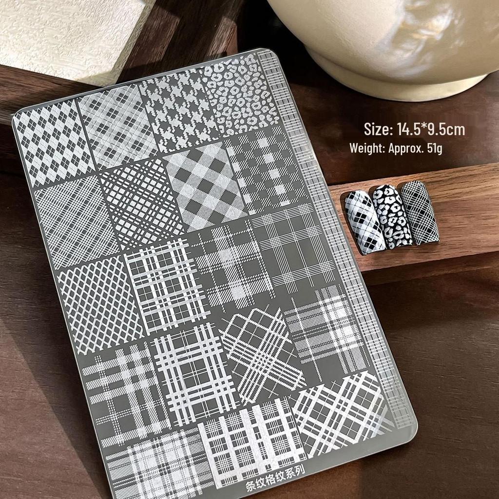 Nail Art Stamping Plates - Star, Polka Dot, Lines, Grid Lace Textures