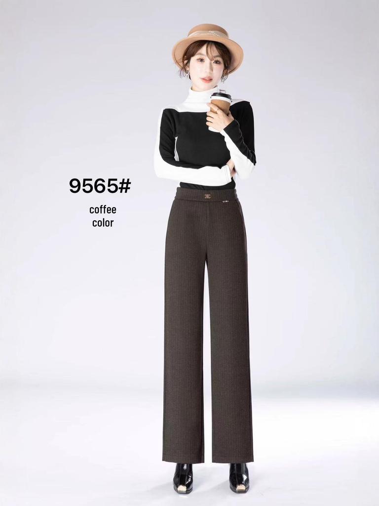 Autumn 2025 Women's Cashmere Wide-Leg Pants, Slimming Elastic Waist, Fashionable Straight-Leg Commuter Style