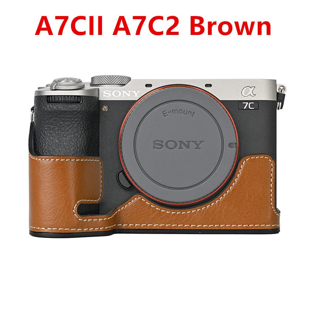PU-Leder Kamera Halbkörperhülle für Sony A7CII A7C2 mit Batterieöffnung Bodenabdeckung