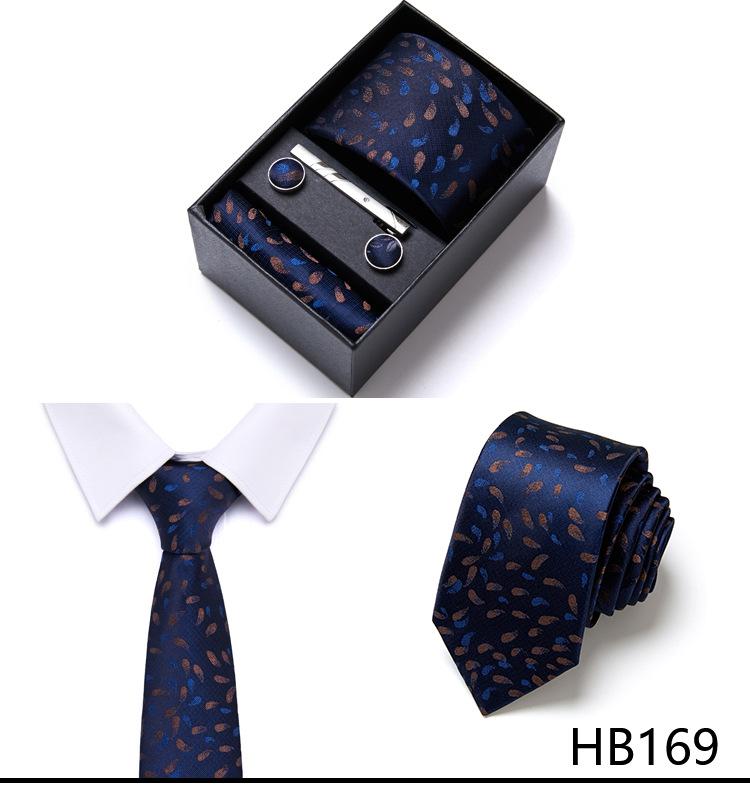 Men's Six-Piece Solid Color Polyester Silk Jacquard Tie Set with Custom Logo