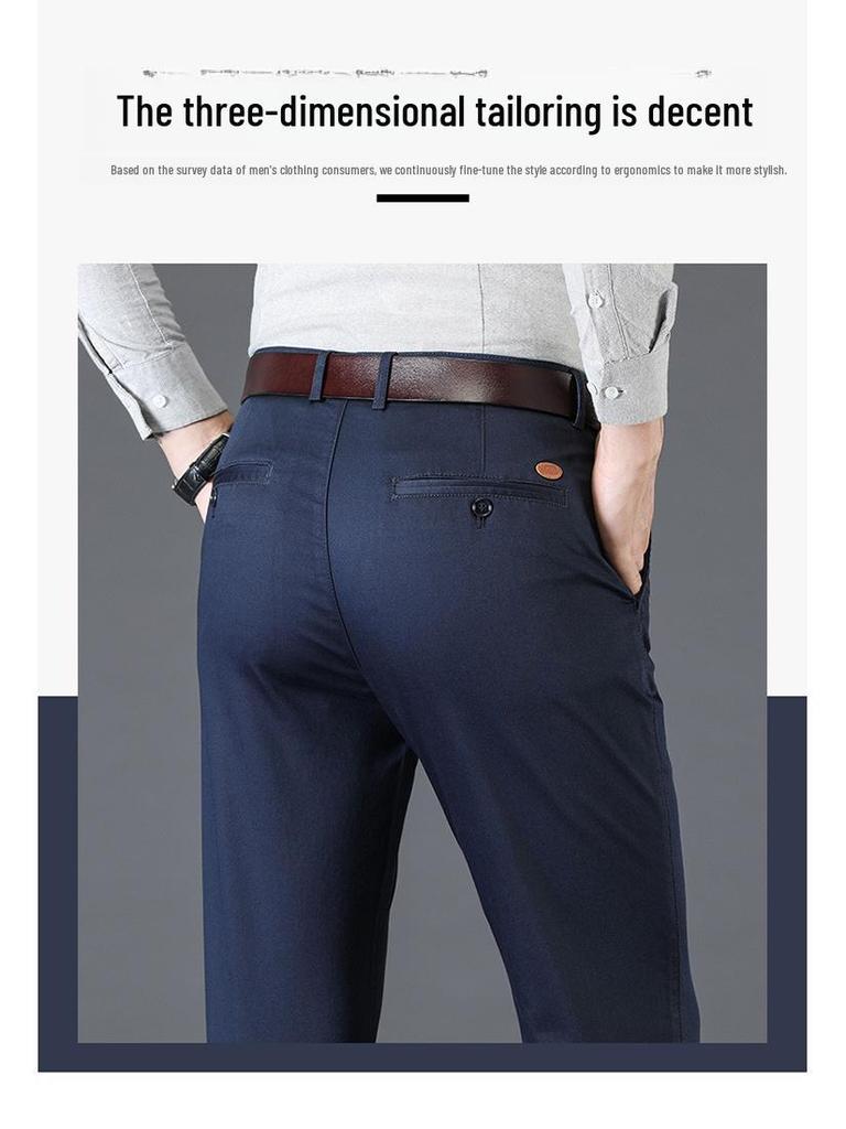2025 Men's Thin Spring/Summer Casual Straight-Leg Pants for Middle-Aged Dads - Business/Work Style