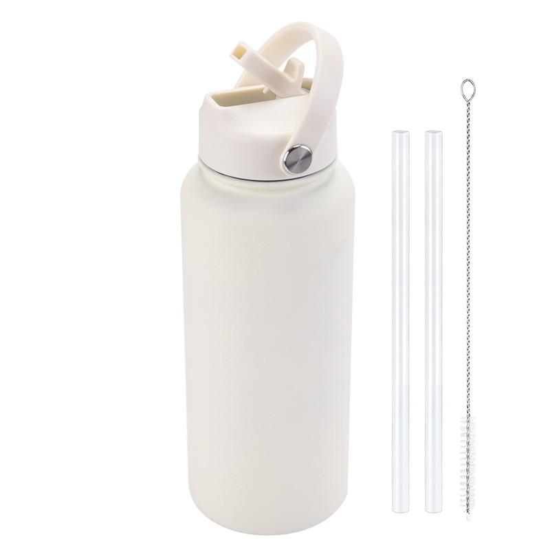 1L Stainless Steel Vacuum Insulated Water Bottle With Handle Straw Lid Outdoor Sports Travel