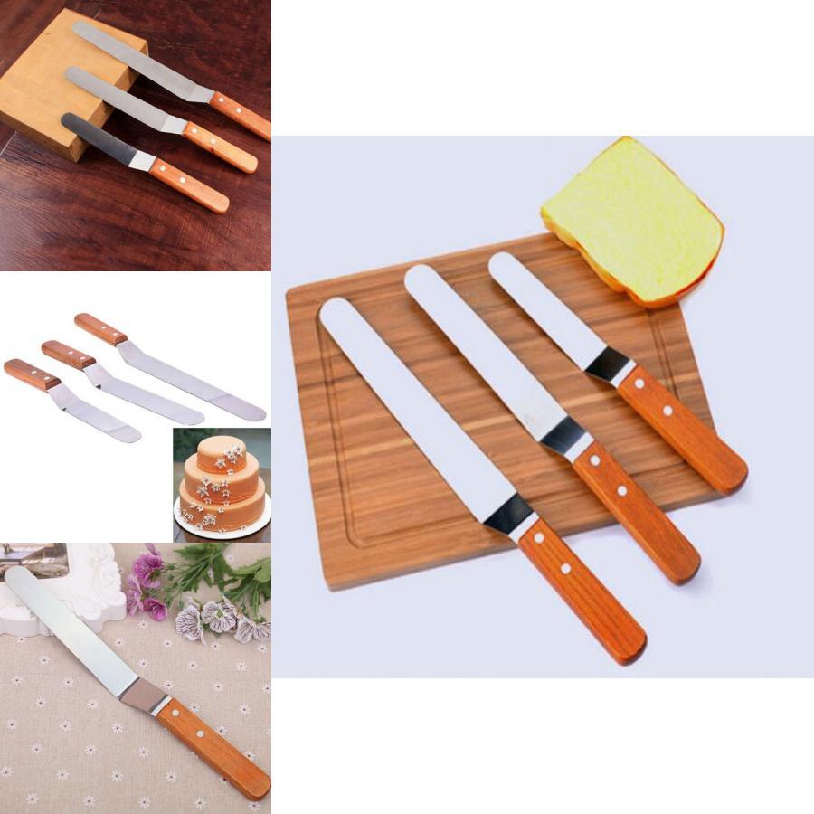 Professional Stainless Steel Wooden Handle Cake Decorating Spatula Set 4-inch 5-inch 10-inch