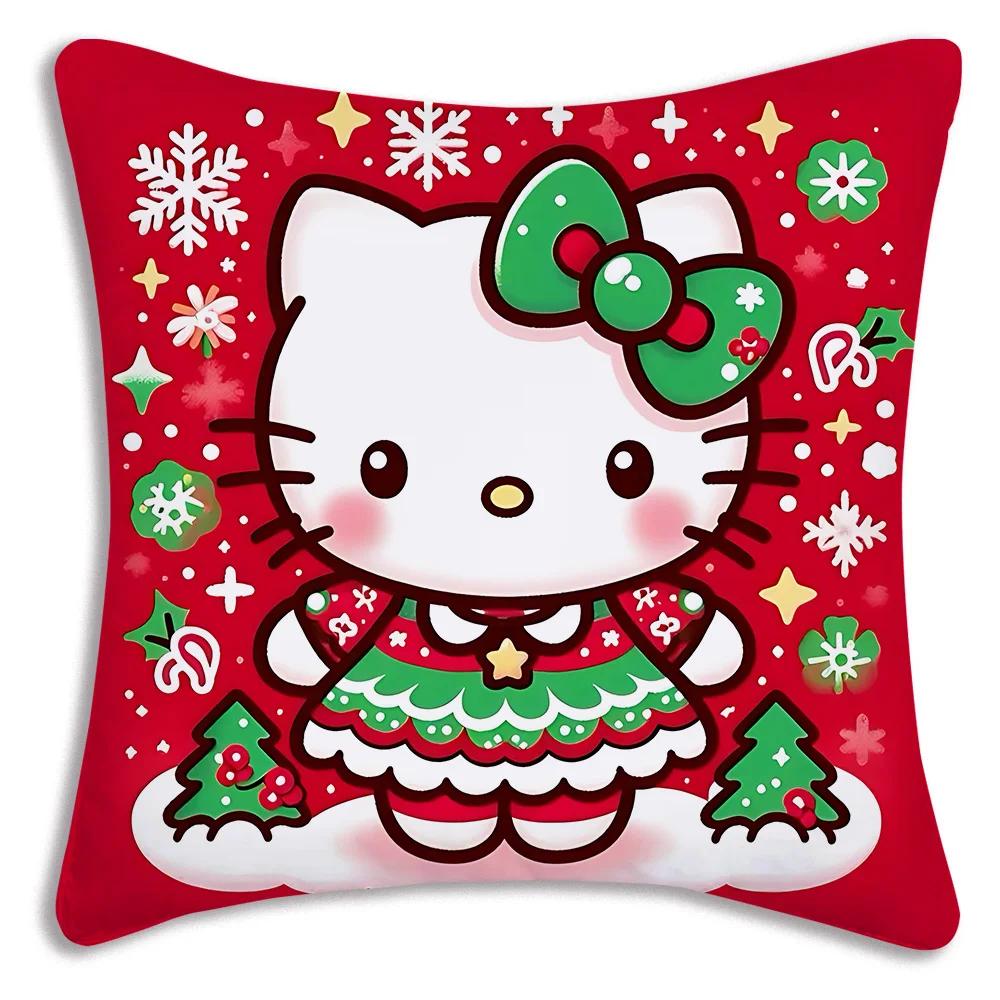 Kawaii Christmas Hello Kitty Pillow Covers Cartoon Sofa Decorative Home Printing Cute Cushion Cover