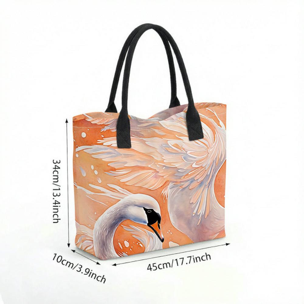 Watercolor Swan Print Large Capacity Tote Bag for Daily Use