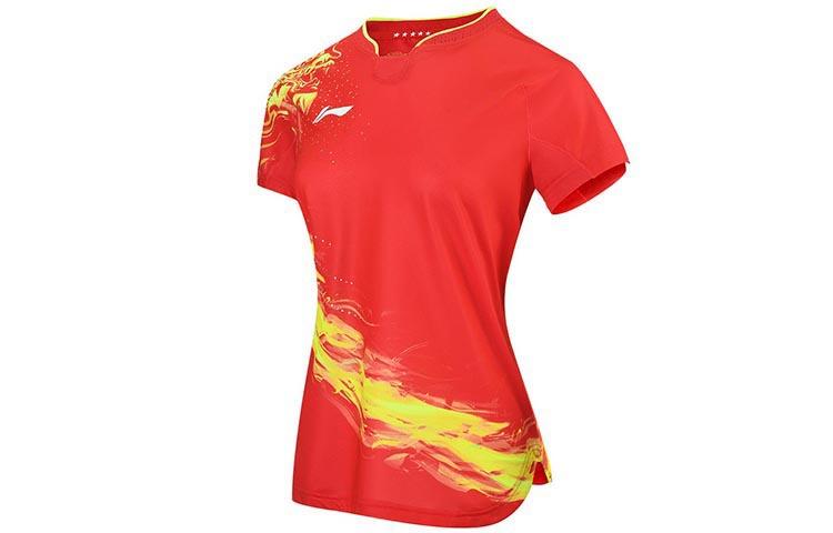 Li Ning Table Tennis Clothing Women's Total Cherry Red V Neck Moderate AAYR358-1