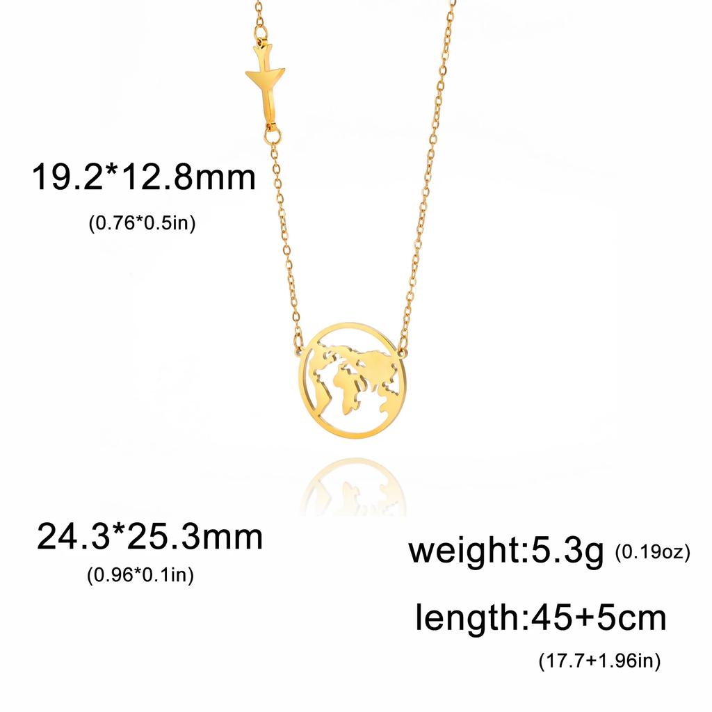 Jeshayuan Hollow World Map Necklace Aircraft And Globe Circle Charm Necklace Birthday Gifts