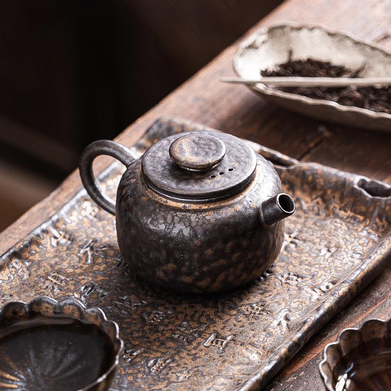 Old Rock Mud Rough Pottery  Tea Pot Retro Black Gold glazeTeapot Tea Kettle Tea Ceremony Tea Making Single Pot Tea Ceremony