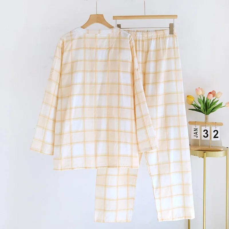 2025 Japanese Style Spring/summer New Women's Home Clothing Two-piece Set 100% Cotton Gauze Long Sleeved Pants Pajama Set Ladies