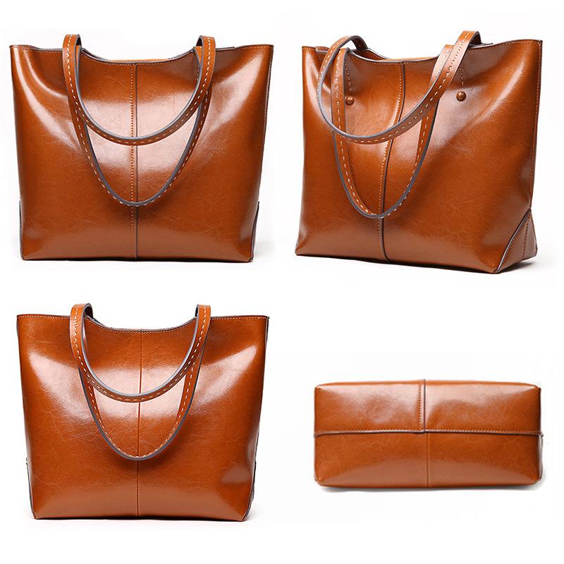 Zency Soft Cowhide Leather Fashion Women Shoulder Bag Retro Brown Tote Handbag Large Capacity Lady Shopping Bag Black Grey