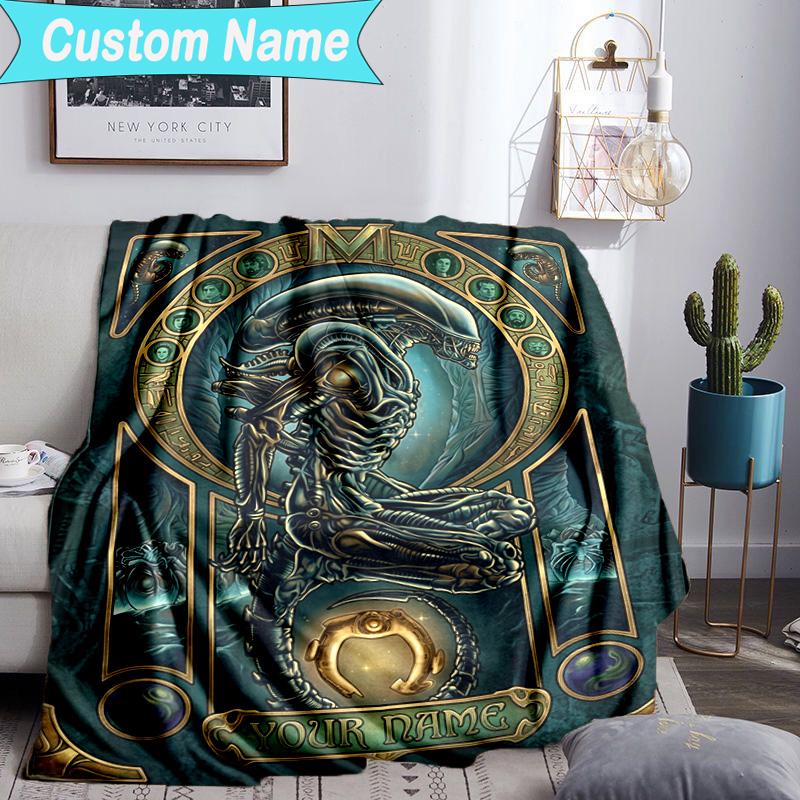 Custom Name Blanket Alien Ornate Frame Blanket Bedding Blanket for Travel, Camping, Living Rooms, Offices, Sofas, Fan Christmas gift