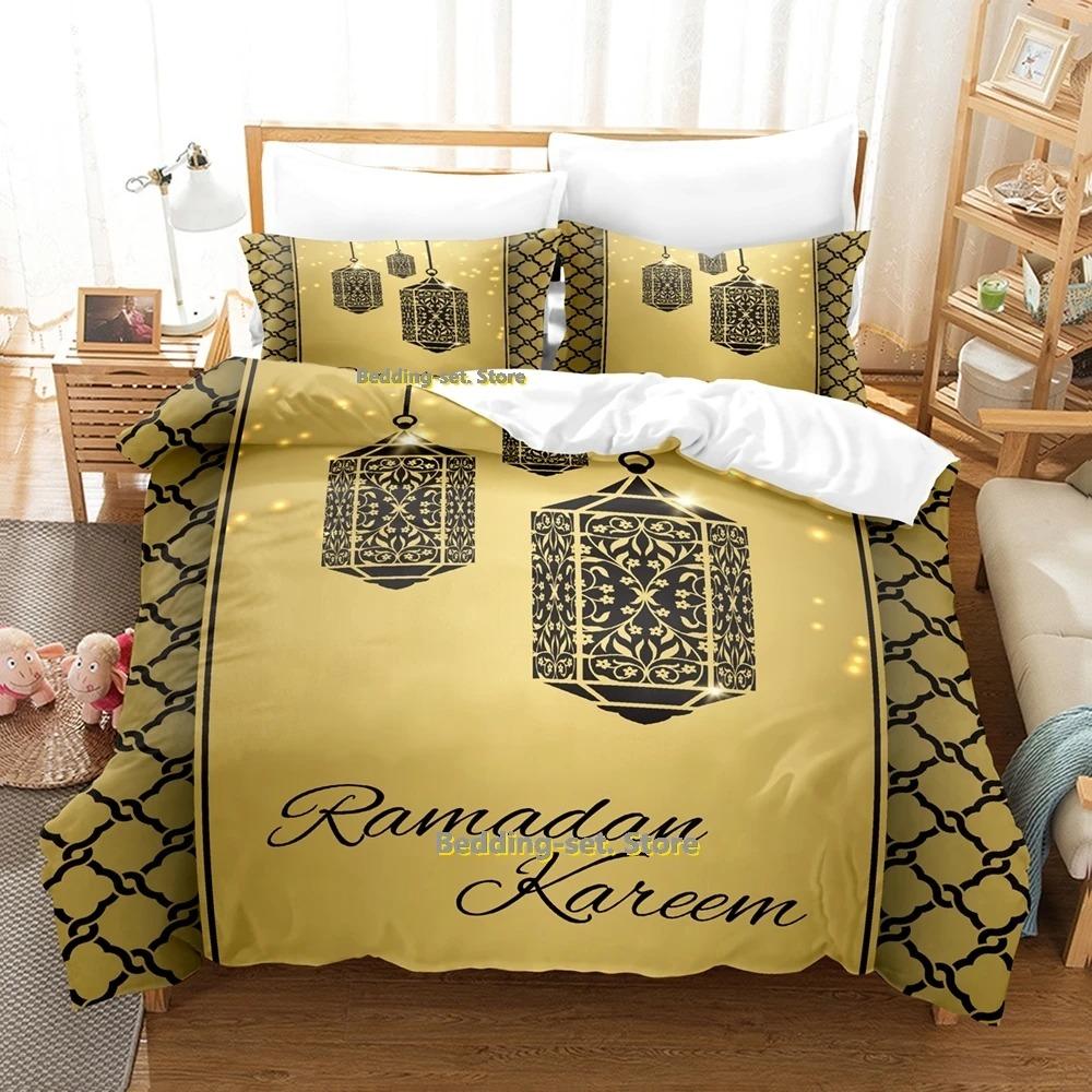 Ramadan-Bettwäscheset, Einzel-, Zwillings-, Voll-, Queen- und King-Size-Bettset, für Schlafzimmer für Erwachsene und Kinder, Bettbezug-Set, 3D-Druck, Anime-Bettlaken-Set