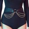 Gothic Waist Chain Alloy and PU Leather Body Chains with Multi Layer Chain Decor Body Straps Accessories for Women Girl