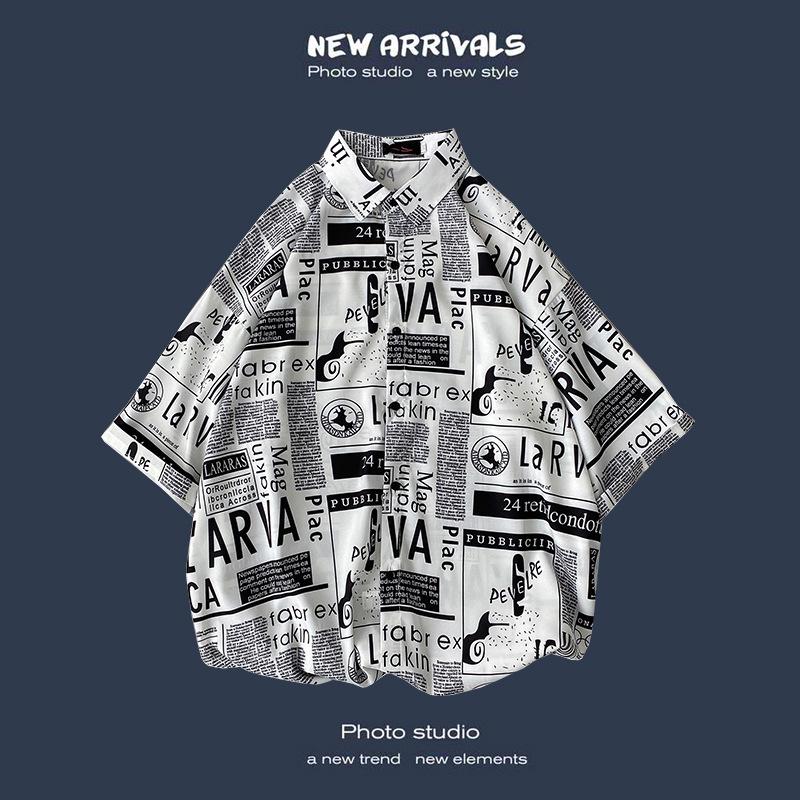 Letnia Koreańska Retro Kwiatowa Para Luźna Koszula z Krótkim Rękawem - Męski Modny Styl