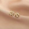 Huitan Elegant Gold Color Stud Earrings Cross Knot Design Women Party Wedding Stylish Accessories Chic Wedding Jewelry with CZ