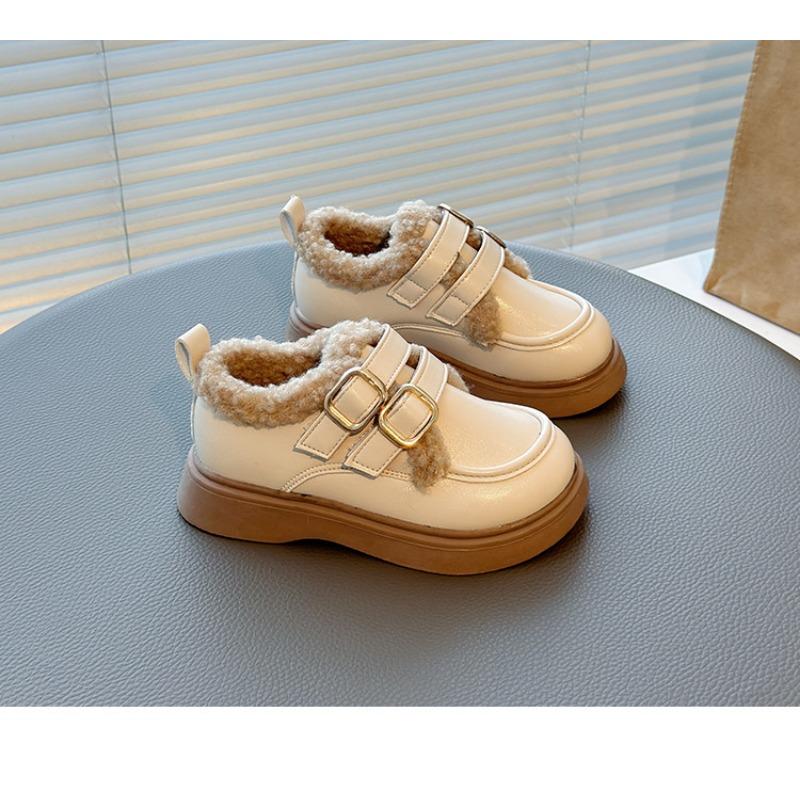 Girls Children Winter Warm Thickened Fleece Lined Casual Leather Shoes