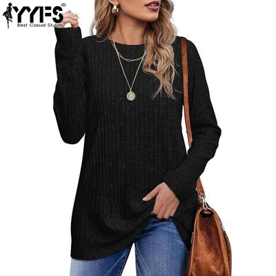 Women's Fashion Casual Spring Fall Solid Color Print Long Sleeve O-Neck Blouses & Shirts