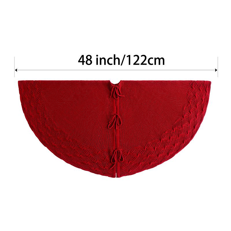 Festive Red Knitted Christmas Tree Skirt for Warm Holiday Celebrations