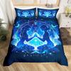 Gemini Duvet Cover KingBoho Starry Constellations Astrology Zodiac Comforter Cover Mandala Flower Neon Blue Glitter Bedding Set