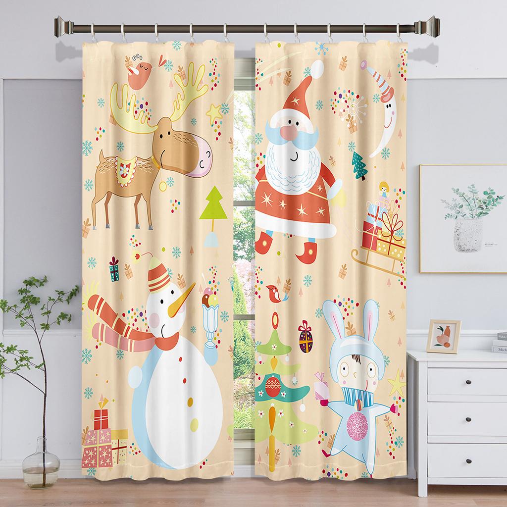 Cartoon Santa Claus Merry Christmas Red Green Window Curtains For Kids Bedroom Living Room Bathroom Kicthen Door Hall Home Decor