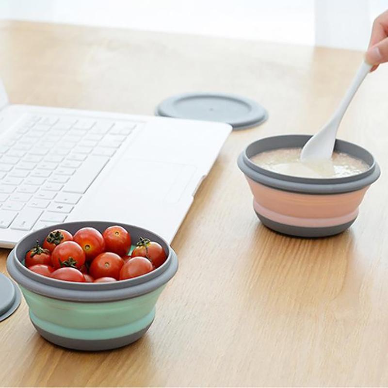 Portable Folding Lunch Box Bowl Sets Silicone 3Pcs/Set Food Container Outdoor Camping Tableware Set Foldable Salad Bowl With Lid