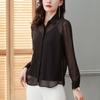 Sommermode Schwarzes Chiffonhemd Damen Langarm Durchsichtiges Mesh Sonnenschutz Sexy Top