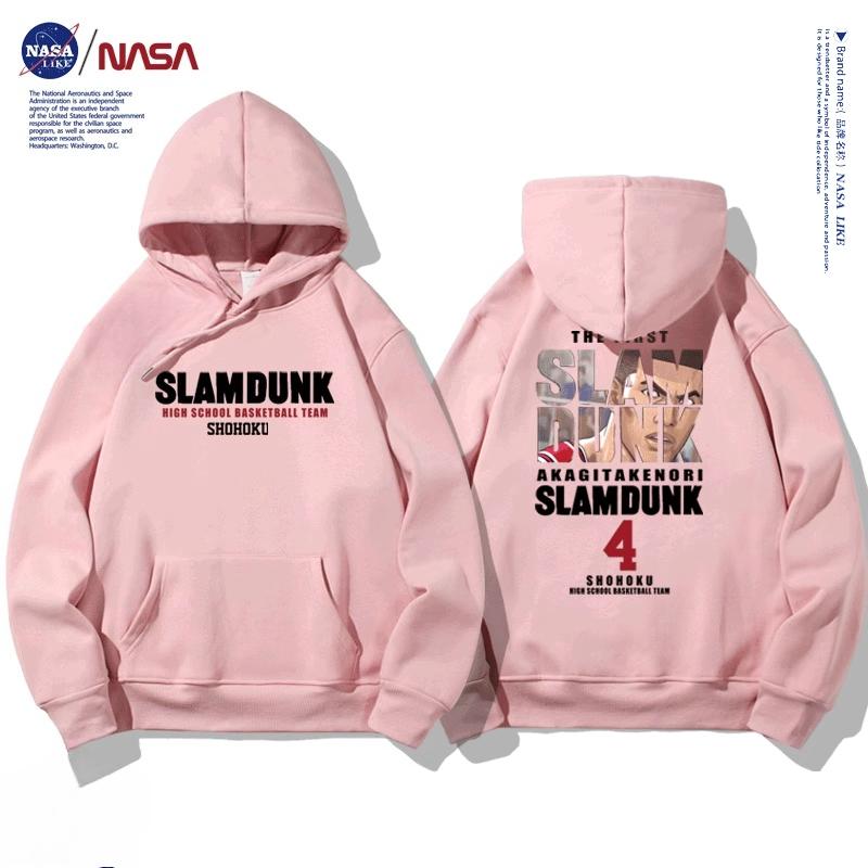 NASA joint autumn and winter cartoon slam dunk print student hooded sweatshirt men and women plus velvet long-sleeved pullover