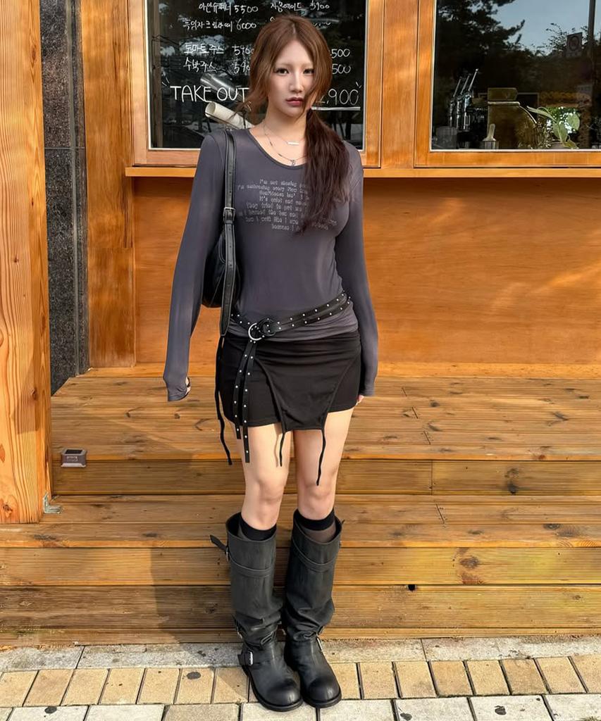 CHICKS Confidence V-Neck Long Sleeve Charcoal