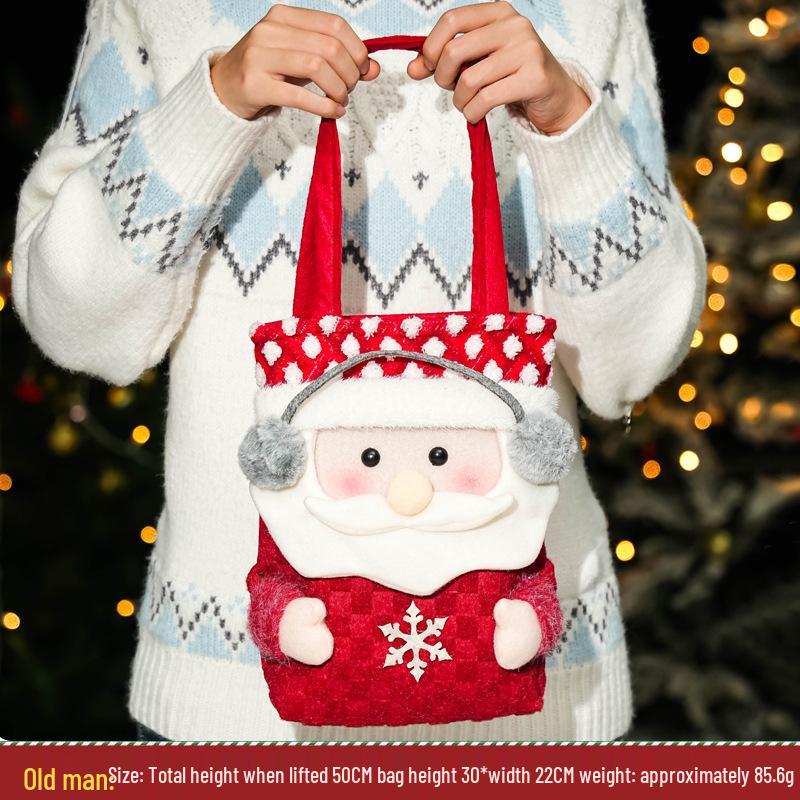 Three-Dimensional Santa Claus Burlap Backpack Candy Bag - Large Christmas Gift Decoration