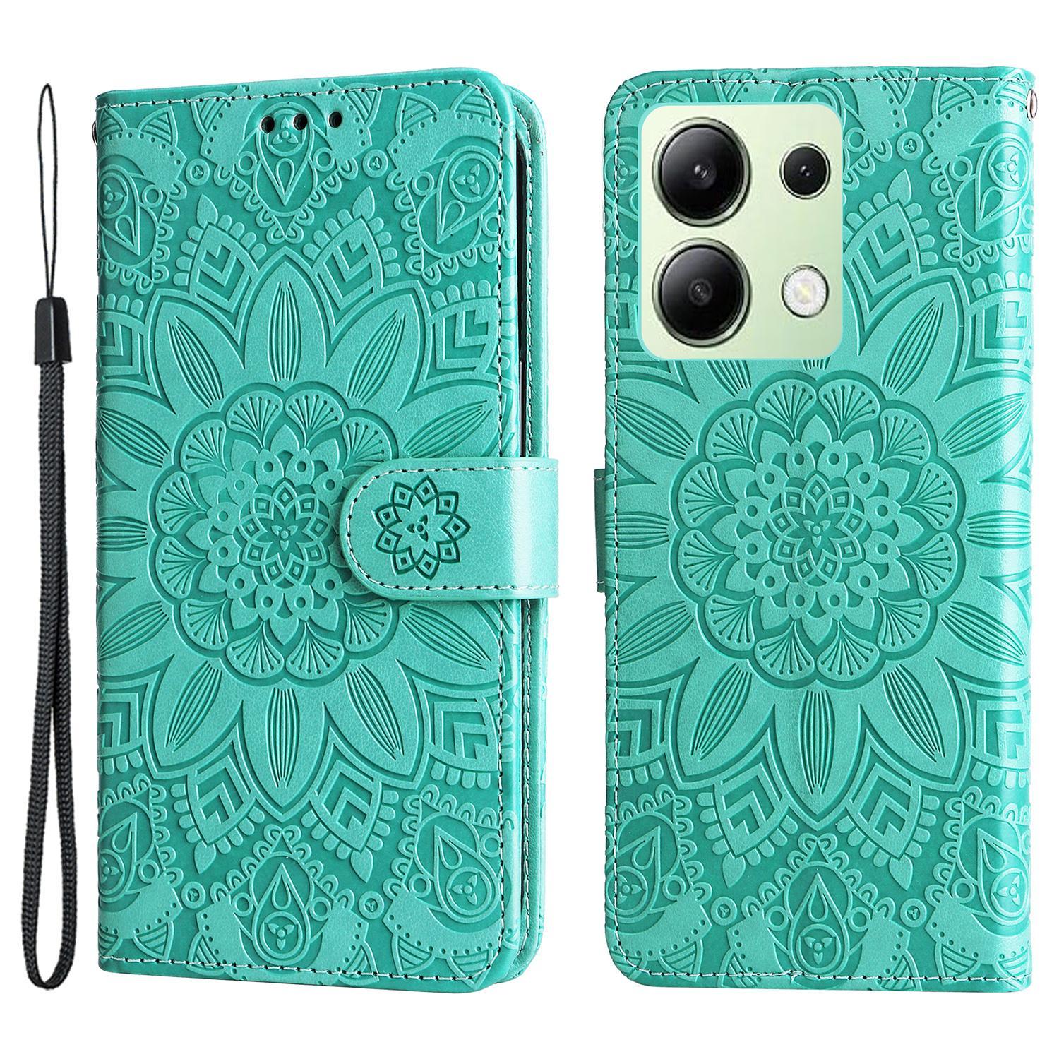 

For Xiaomi Redmi Note 13 4G Case Wallet Imprinted Phone Cover with Hand Strap Green
