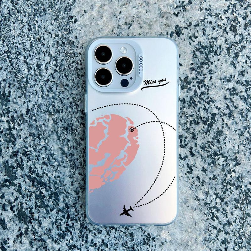 Aircraft Airplane Heart Couple Phone Case For Apple iPhone 16 15 13 12 11 Pro Max 13 Mini 14pro Max Plus Shockproof Laser Covers