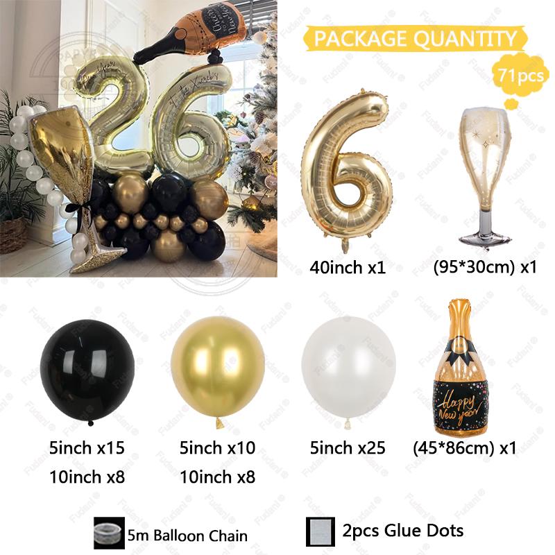 

71pcs Champagne Bottle Balloon Suitable for Birthday Parties, Wedding Anniversary, Wedding Themed Parties,2026 Celebration Deco 40inch
