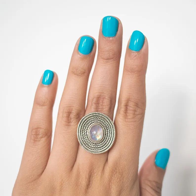 925 Sterling Silver Ring, Moonstone Gemstone Handmade Designer Ring, Birthstone Jewelry, Silver Charm Jewelry, Ring For Women, Christmas Gift