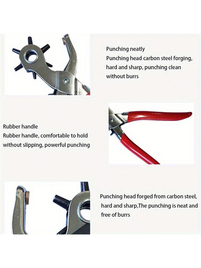 1PC Rotary Punch Pliers Set 1 Oval Hole + 2 Flat Holes + 3 Round Holes For Leashes, Harnesses, Strap
