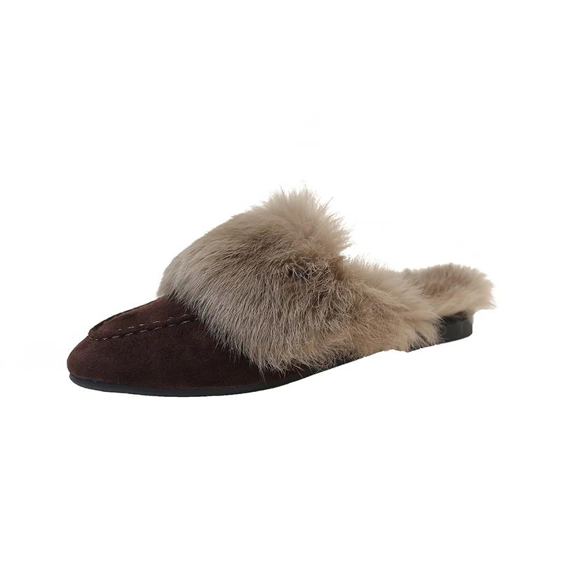

Модные слипоны Простая обувь Верхняя одежда Женская теплая обувь Мюли Натуральная замша Балетки для женщин ТапочкиМюли Женские меховые балетки Тапочки 37
