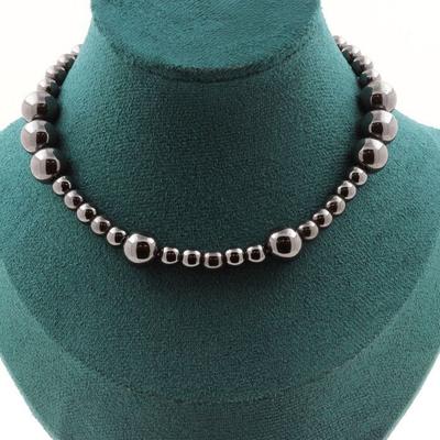 Stones and Minerals. 6 Mm Hematite + 10 Mm Hematite Bead Necklace. Steel Chain Necklace Women, Men. Customizable Size.
