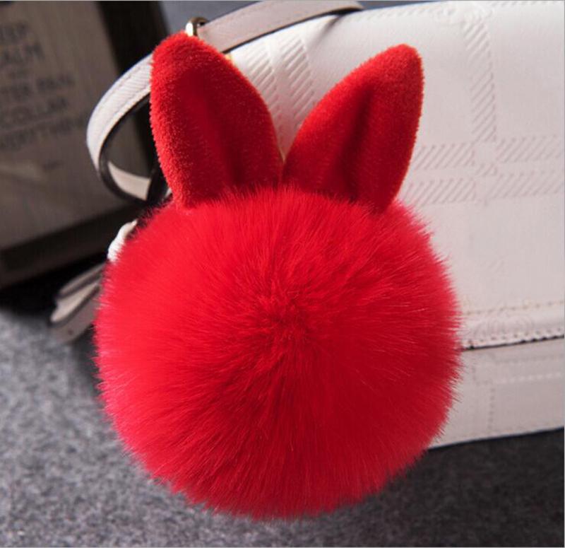 Cute Fluffy Bunny Toys Bear Keychain Rabbit Ear Key Chain Fur Woman Bag Charms Keyring Pom  Charm Pendant