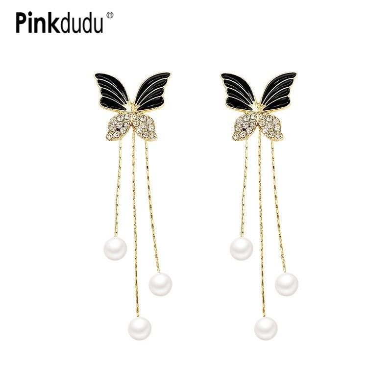 Pinkdudu Boucles d'oreilles papillon noir vintage en alliage de zinc, boucles d'oreilles à clous simples et tendance, bijoux pour femmes PD2370
