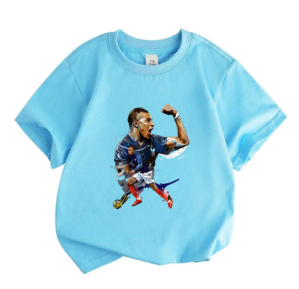 Kids Boys Girls 100% Cotton Crew Neck Short Sleeve T-Shirt, Stylish Football Player Print Casual Sports Tee, Soft Breathable Daily Tops for Children Y