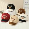 Kids Corduroy Baseball Cap Cute Bear Embroidery Short Brim Hat for Boys Girls Spring Autumn Outdoor Travel Sun Protection