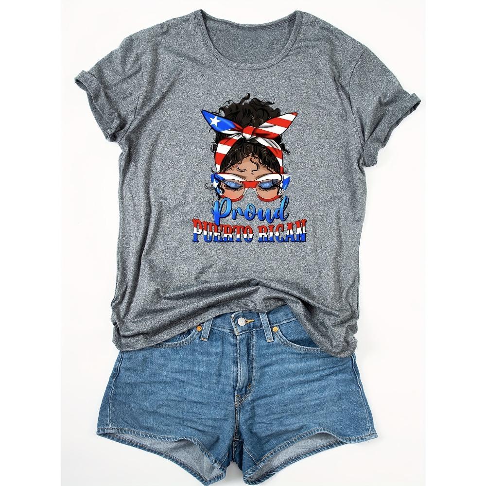 Women Cotton Short Sleeves T-shirts Proud Puerto Rican Women's Tee Patriotic Casual White Top