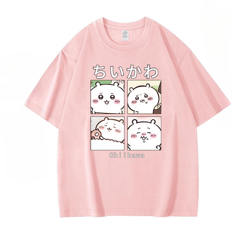 Chiikawa rolig söt fyrfaldig mönster T-shirt sommar vardaglig trend 100% bomulls T-shirt mode bekväm lös herr T-shirt