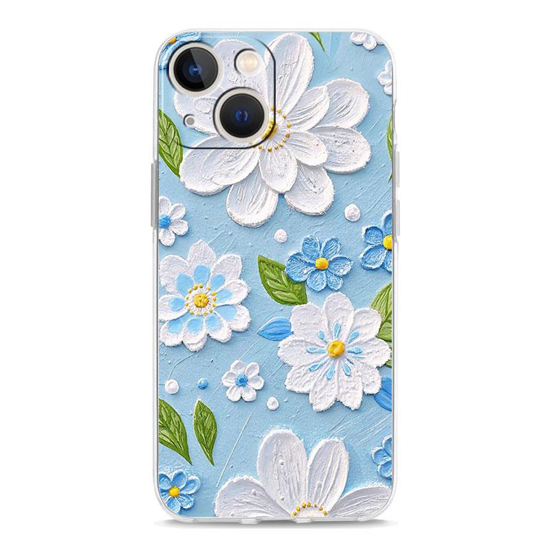 Phone Case For iPhone 17 Air Cases iPhone 16 15 12 13 14 Pro Max SE 7 8 Plus iPhone11 Clear Soft Cover Oil Painting Flower