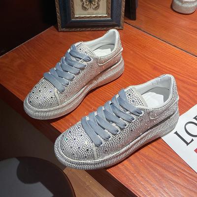 Fashion Women's Fashion Casual Sports Shoes Winter New Round Head Rhinestones Thick Bottom Front Lace-up Comfortable Single Shoes