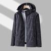 Women Jacket Stand Collar Detachable Hood Long Sleeve Casual Coat with Pockets Maple Leaves Print Zipper Placket Outwear