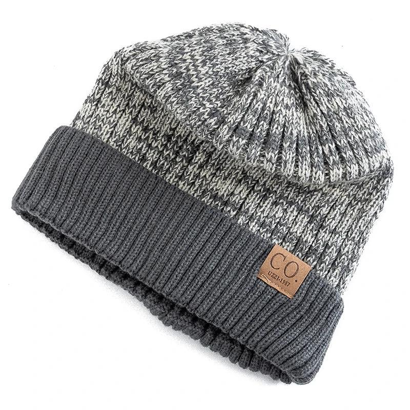 Neue zweifarbige Unisex-Wintermützen mit Fellfutter für Herren und Damen, modische warme Beanie-Mütze, lässige Winter-Strickmützen